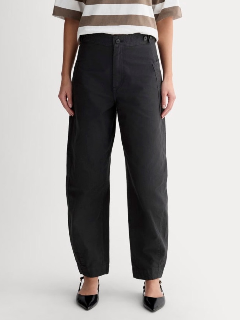 Everlane THE FATIGUE BARREL PANT organic cotton linen grey black size 10